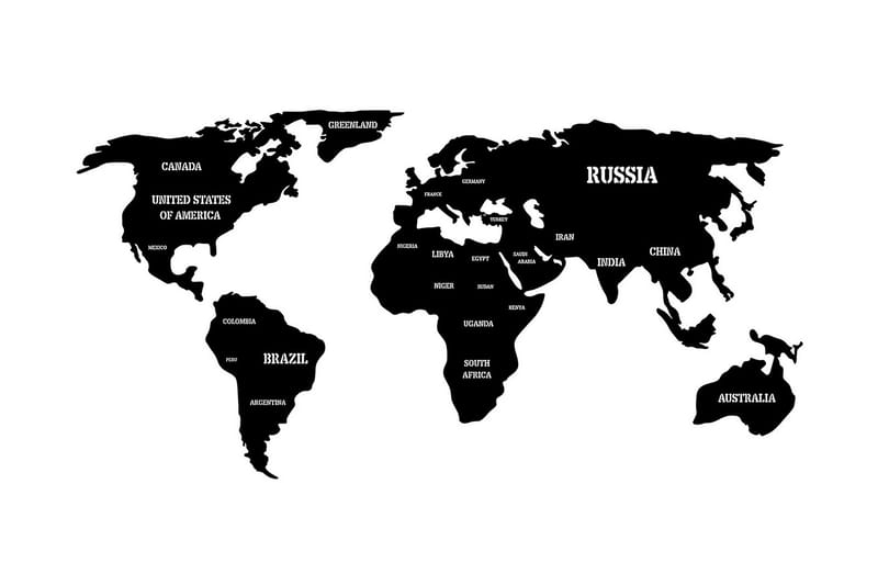 World Map 4 Väggdekor - Svart - Plåtskyltar