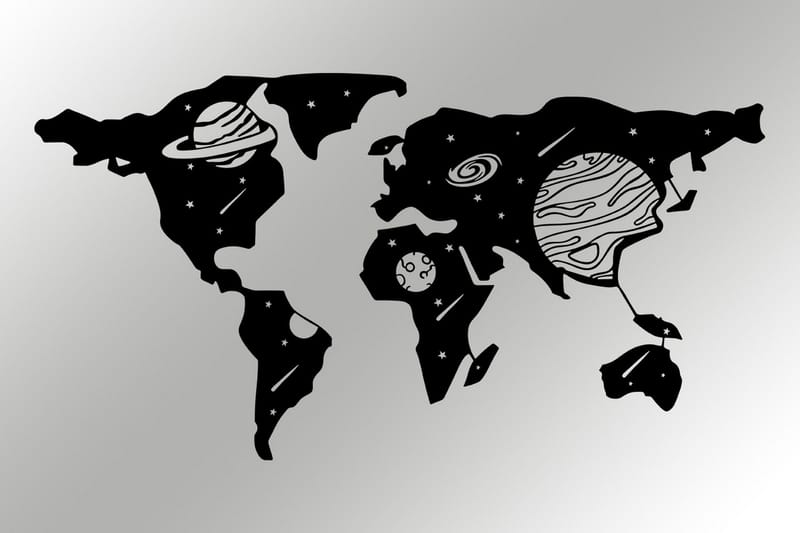 World Map 5 Väggdekor - Svart - Plåtskyltar