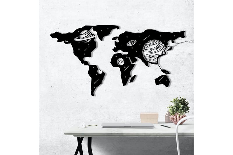 World Map 6 Väggdekor - Svart - Plåtskyltar