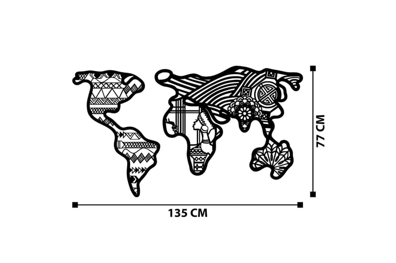 World Map 7 Väggdekor - Svart - Plåtskyltar