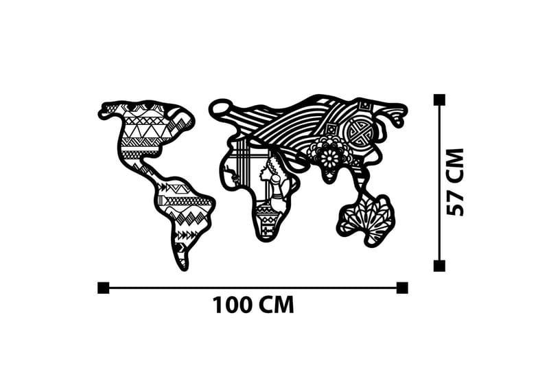 World Map 8 Väggdekor - Svart - Plåtskyltar