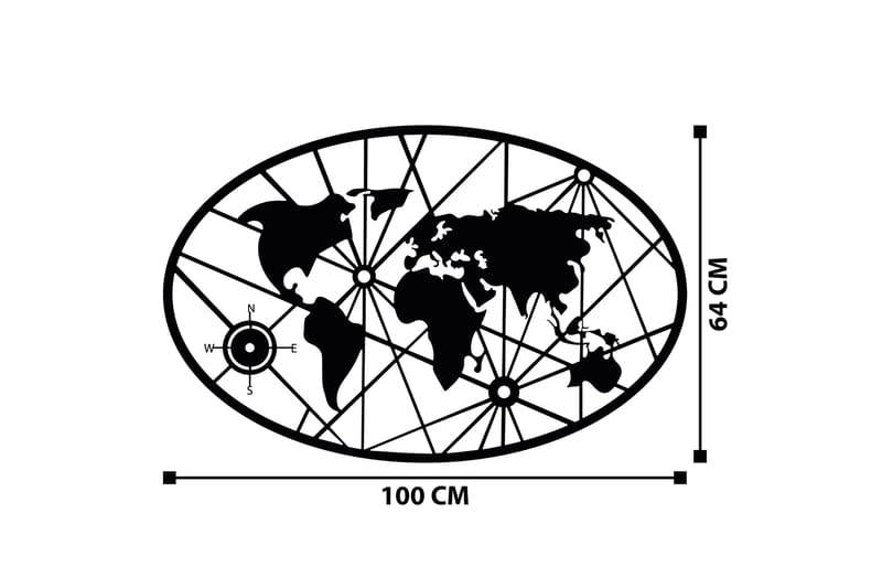 World Map Medium Väggdekor - Svart - Plåtskyltar