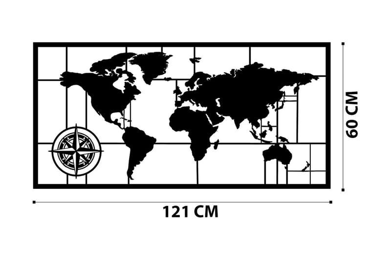 World Map Metal Decor 7 Väggdekor - Svart - Plåtskyltar