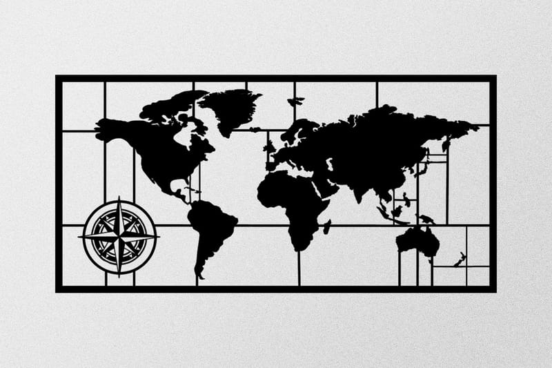 World Map Metal Decor 7 Väggdekor - Svart - Plåtskyltar