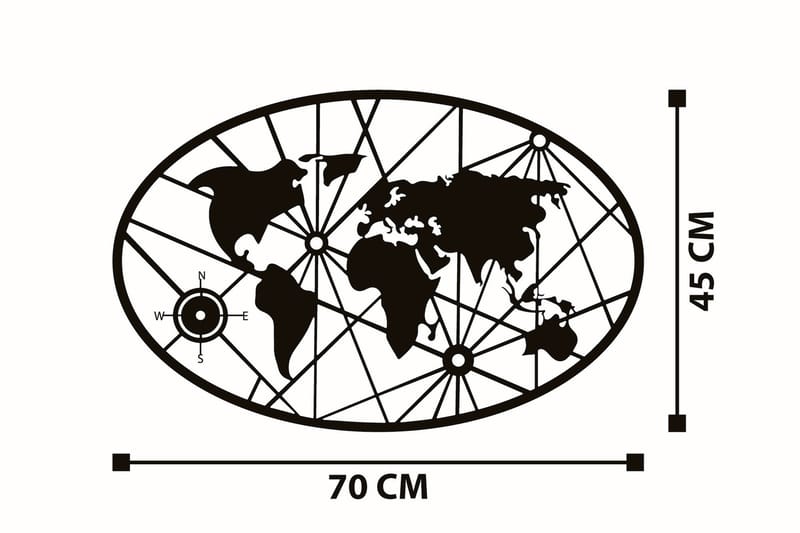 World Map Small 70 cm Väggdekor - Svart - Plåtskyltar