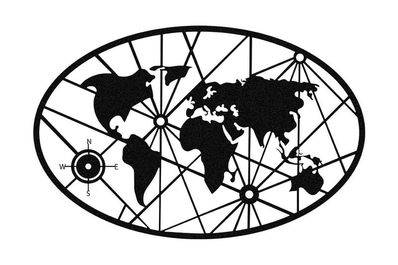 World Map Small 70 cm Väggdekor - Svart - Plåtskyltar
