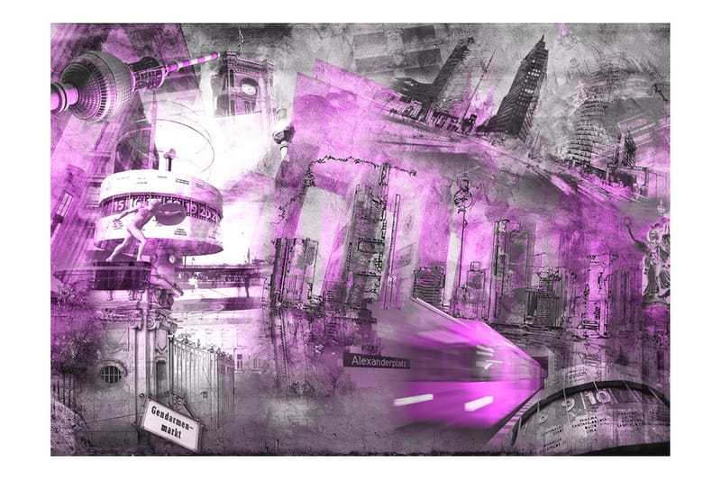 Fototapet Berlin Kollage Violett 250x175 - Artgeist sp. z o. o. - Inredning - Väggdekor - Tapet & tapettillbehör - Fototapet