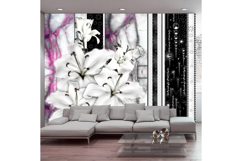 Fototapet Crying Lilies On Purple Marble 200x140 - Artgeist sp. z o. o. - Fototapet