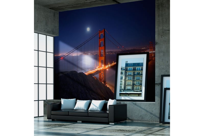 Fototapet Golden Gate-Bron På Natten 350x270 - Artgeist sp. z o. o. - Inredning - Väggdekor - Tapet & tapettillbehör - Fototapet