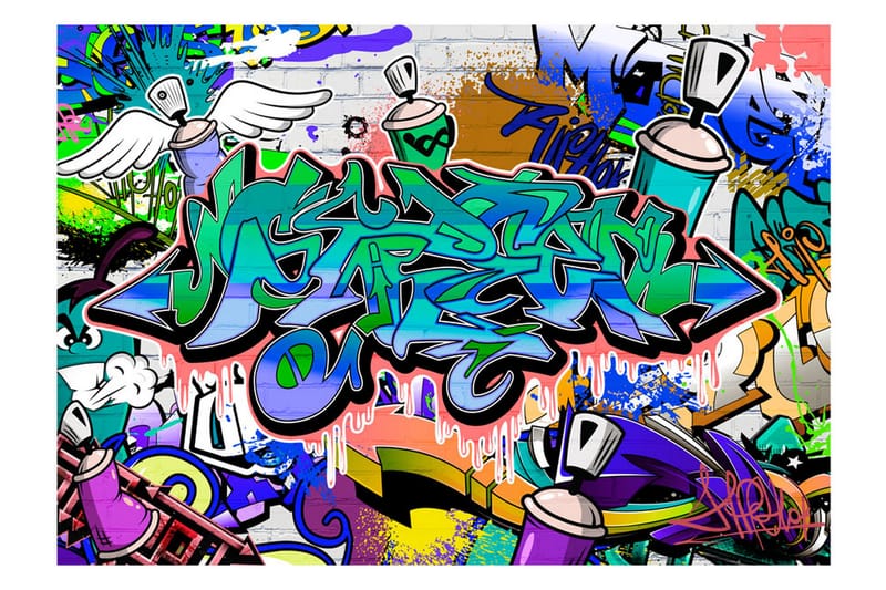 Fototapet Graffiti Blue Theme 150x105 - Artgeist sp. z o. o. - Inredning - Väggdekor - Tapet & tapettillbehör - Fototapet