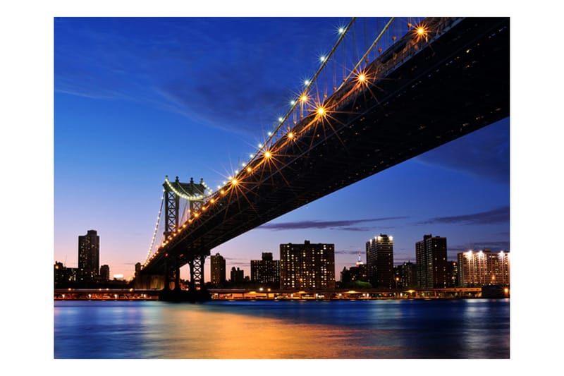 Fototapet Manhattan Bridge Upplyst På Natten 200x154 - Artgeist sp. z o. o. - Fototapet