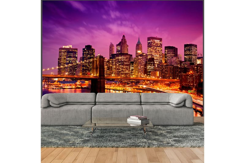 Fototapet Manhattan Och Brooklyn Bridge På Natten 350x270 - Artgeist sp. z o. o. - Inredning - Väggdekor - Tapet & tapettillbehör - Fototapet