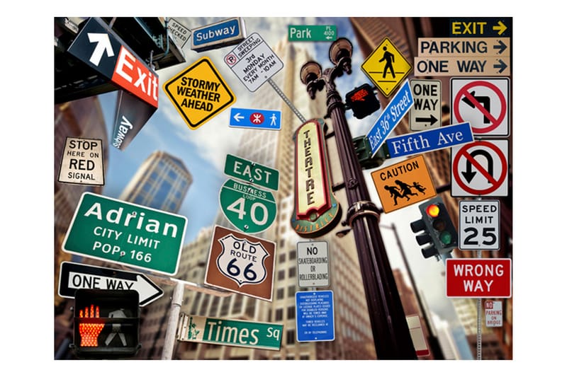 Fototapet New York Signposts 200x154 - Artgeist sp. z o. o. - Inredning - Väggdekor - Tapet & tapettillbehör - Fototapet