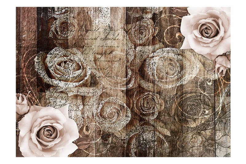 Fototapet Old Wood & Roses 100x70 - Artgeist sp. z o. o. - Fototapet