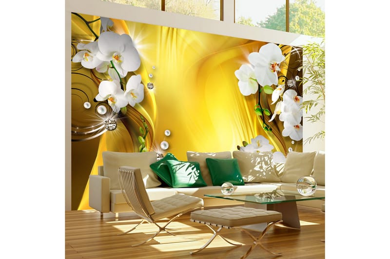 Fototapet Orchid In Gold 150x105 - Artgeist sp. z o. o. - Fototapet