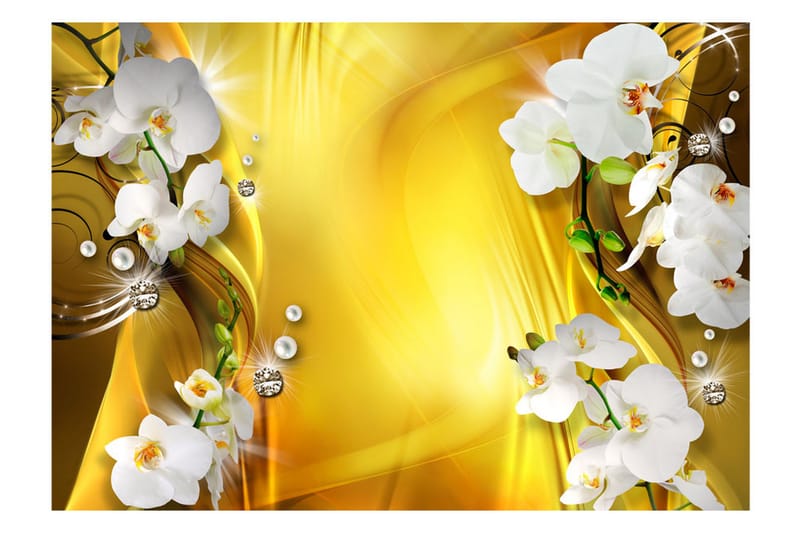 Fototapet Orchid In Gold 250x175 - Artgeist sp. z o. o. - Inredning - Väggdekor - Tapet & tapettillbehör - Fototapet