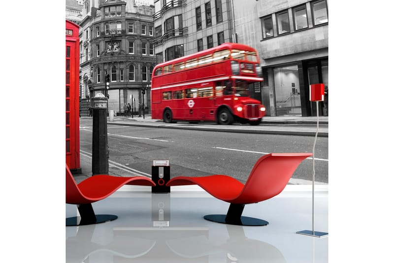 Fototapet Röd Buss Och Telefonkiosk London 300x231 - Artgeist sp. z o. o. - Inredning - Väggdekor - Tapet & tapettillbehör - Fototapet