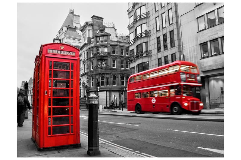 Fototapet Röd Buss Och Telefonkiosk London 400x309 - Artgeist sp. z o. o. - Inredning - Väggdekor - Tapet & tapettillbehör - Fototapet