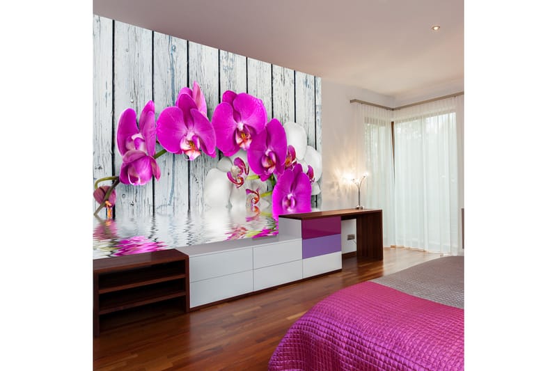 Fototapet Violet Orchids With Water Reflexion 250x193 - Artgeist sp. z o. o. - Fototapet