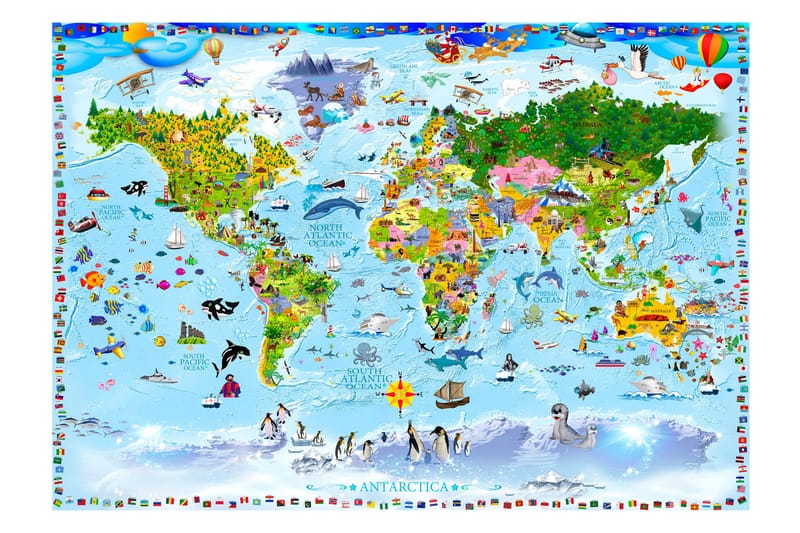 Fototapet World Map For Kids 150x105 - Artgeist sp. z o. o. - Inredning - Väggdekor - Tapet & tapettillbehör - Fototapet