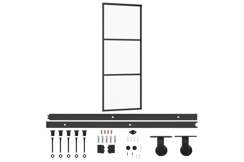 Skjutdörr med beslagset ESG glas och aluminium 76x205 cm - Svart - Skjutdörr innerdörr