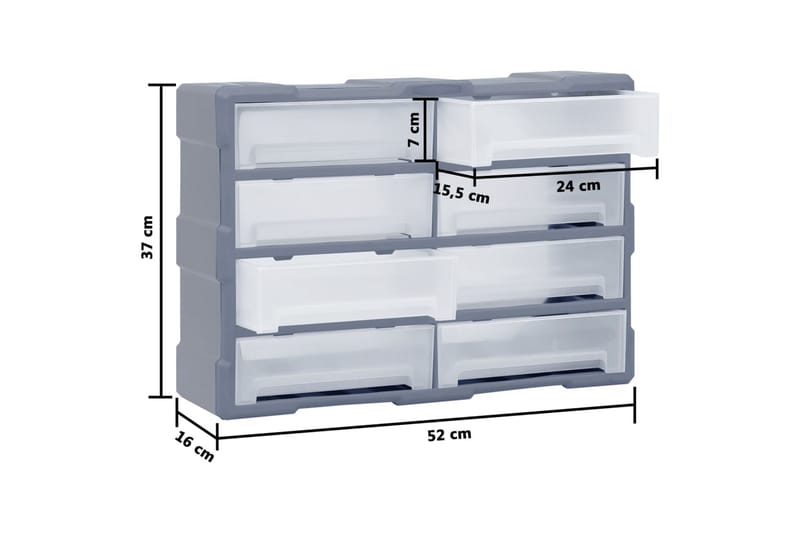 Sortimentskåp med 8 stora lådor 52x16x37 cm - Grå - Sortimentlåda - Garageinredning & garageförvaring