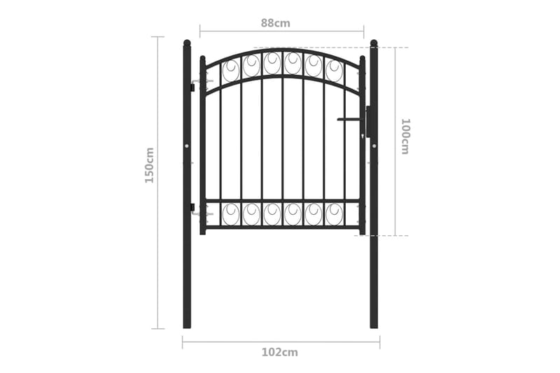 Trädgårdsgrind med välvd ovansida stål 100x100 cm svart - Svart - Hus & renovering - Insynsskydd & inhägnad - Grind - Grind utomhus