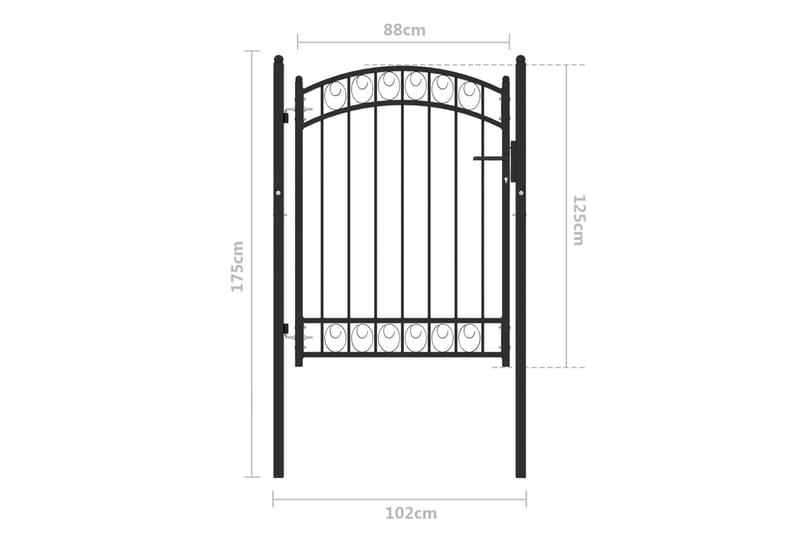 Trädgårdsgrind med välvd ovansida stål 100x125 cm svart - Svart - Hus & renovering - Insynsskydd & inhägnad - Grind - Grind utomhus