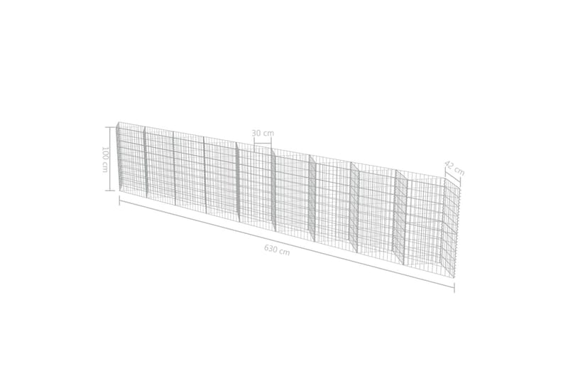 Gabionmur i galvaniserat stål 630x30x100 cm - Silver - Gabion