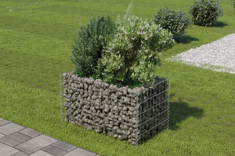 Planteringsgabion upphöjd galvaniserat stål 90x50x50 cm - Silver - Gabion