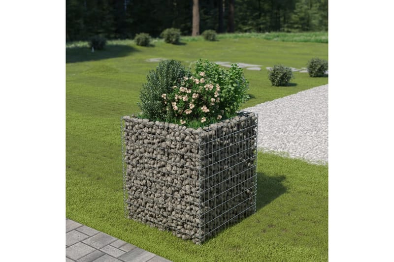 Planteringsgabion upphöjd galvaniserat stål 90x90x100 cm - Silver - Gabion