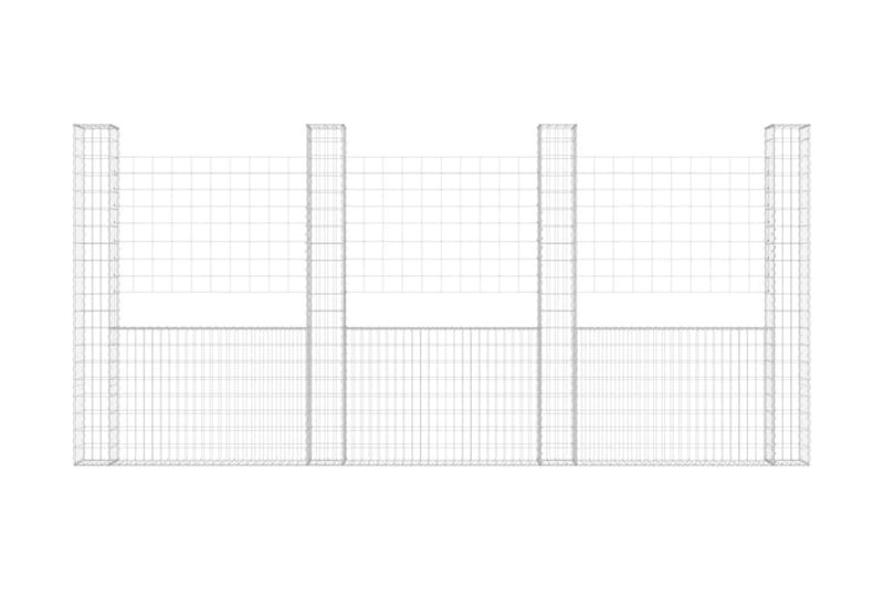 U-formad gabionkorg med 5 stolpar järn 500x20x200 cm - Silver - Gabion