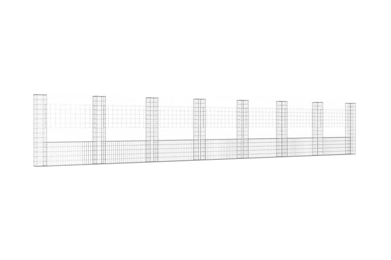 U-formad gabionkorg med 8 stolpar järn 860x20x150 cm - Silver - Gabion