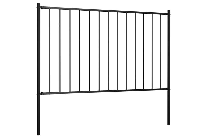 Staketpanel med stolpar pulverlackerat stål 1,7x1,25 m svart - Svart - Smidesstaket & järnstaket