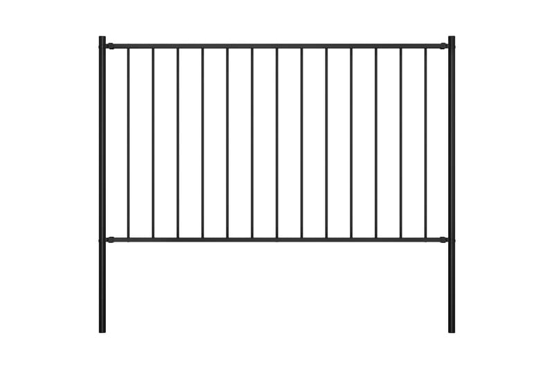 Staketpanel med stolpar pulverlackerat stål 1,7x1,25 m svart - Svart - Smidesstaket & järnstaket