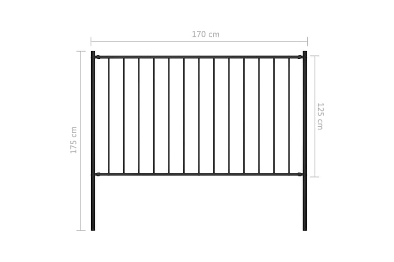 Staketpanel med stolpar pulverlackerat stål 1,7x1,25 m svart - Svart - Smidesstaket & järnstaket