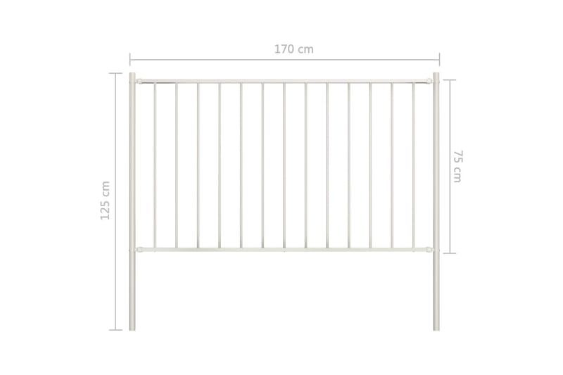 Staketpanel med stolpar pulverlackerat stål 1,7x0,75 m vit - Vit - Smidesstaket & järnstaket