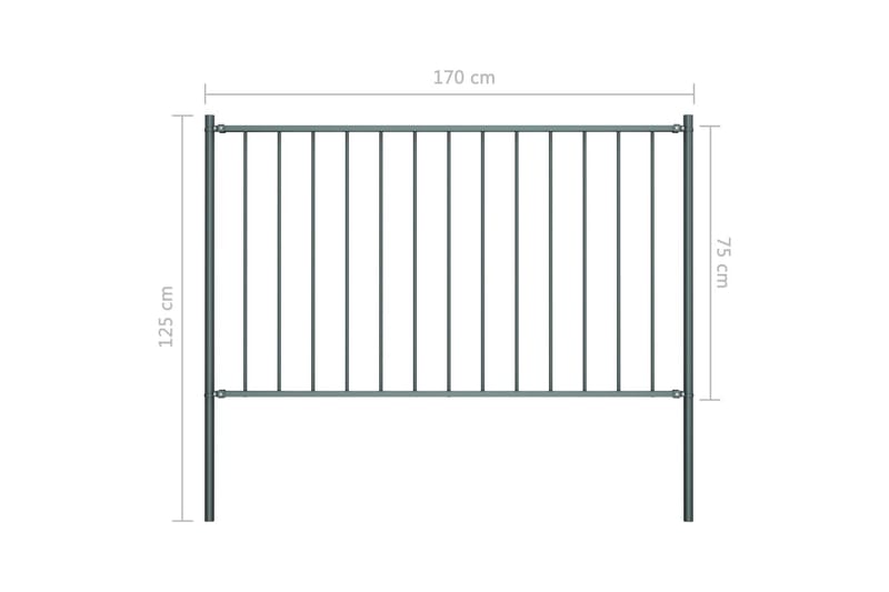 Staketpanel med stolpar pulverlackerat stål 1,7x0,75 m antra - Grå - Smidesstaket & järnstaket