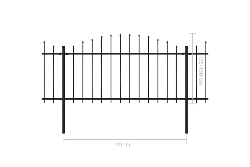 Trädgårdsstaket med spjuttopp stål (1,25-1,5)x10,2 m svart - Svart - Smidesstaket & järnstaket