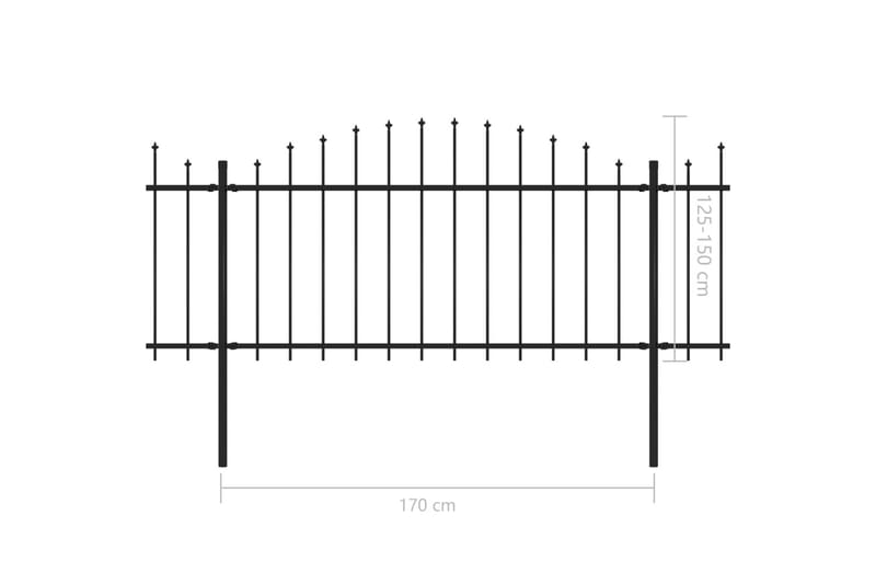 Trädgårdsstaket med spjuttopp stål (1,25-1,5)x15,3 m svart - Svart - Smidesstaket & järnstaket