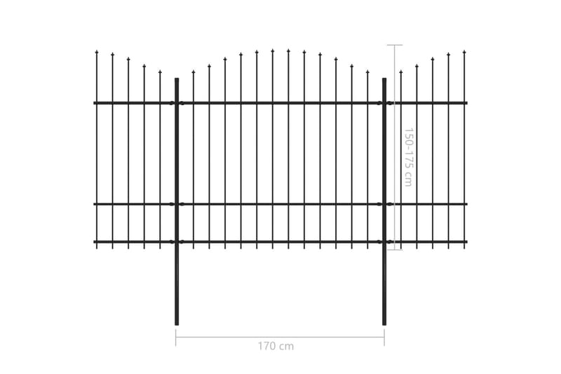 Trädgårdsstaket med spjuttopp stål (1,5-1,75)x10,2 m svart - Svart - Smidesstaket & järnstaket