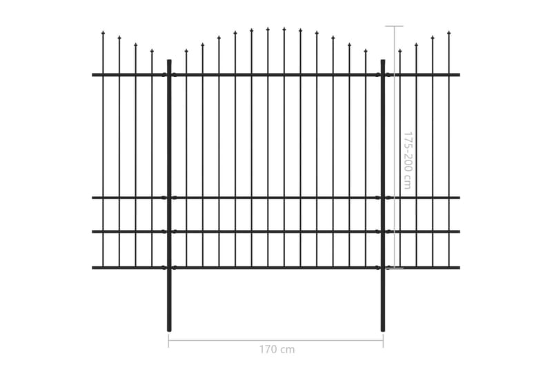 Trädgårdsstaket med spjuttopp stål (1,75-2)x3,4 m svart - Svart - Smidesstaket & järnstaket