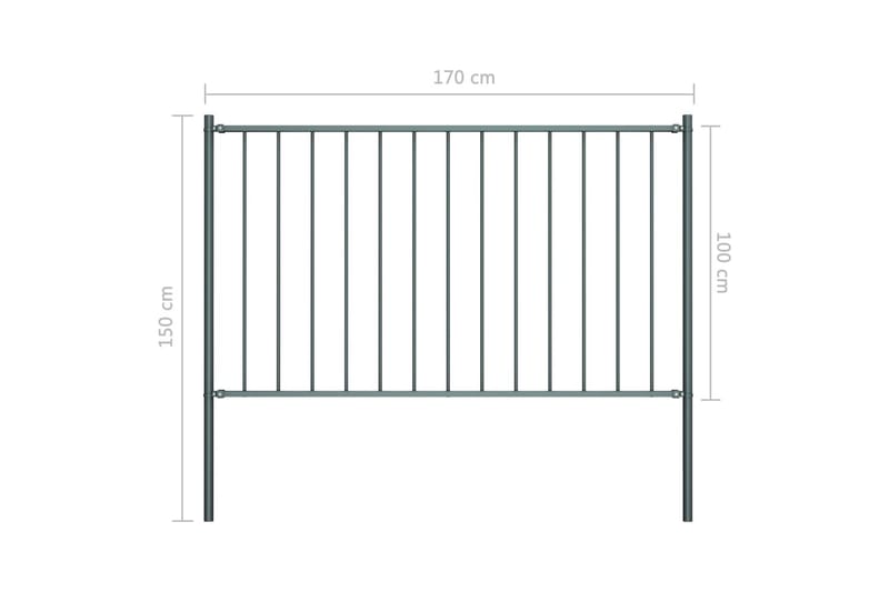 Staketpanel med stolpar pulverlackerat stål 1,7x1 m antracit - Grå - Hus & renovering - Insynsskydd & inhägnad - Staket - Staketstolpar