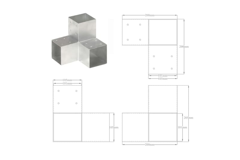 Stolpbeslag 4 st Y-form galvaniserad metall 101x101 mm - Silver - Staketstolpar