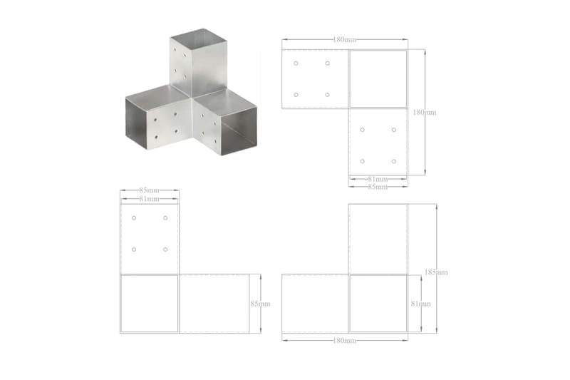 Stolpbeslag 4 st Y-form galvaniserad metall 81x81 mm - Silver - Staketstolpar