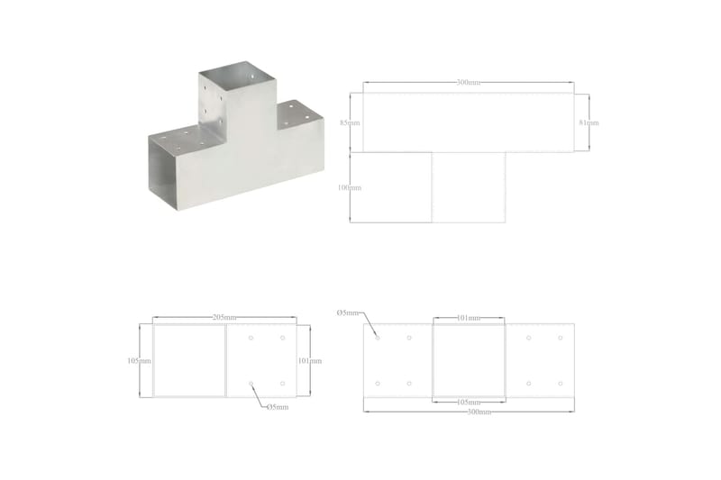 Stolpbeslag T-form galvaniserad metall 101x101 mm - Silver - Staketstolpar