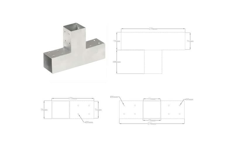 Stolpbeslag T-form galvaniserad metall 71x71 mm - Silver - Hus & renovering - Insynsskydd & inhägnad - Staket - Staketstolpar