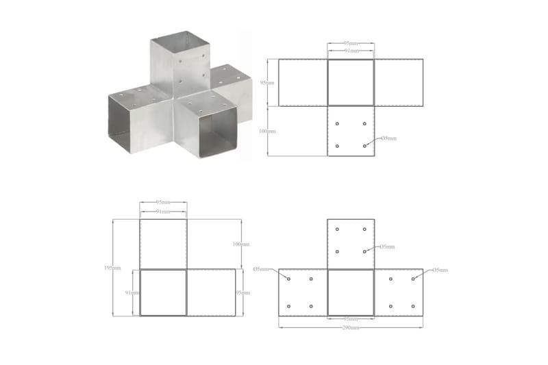 Stolpbeslag X-form galvaniserad metall 91x91 mm - Silver - Staketstolpar