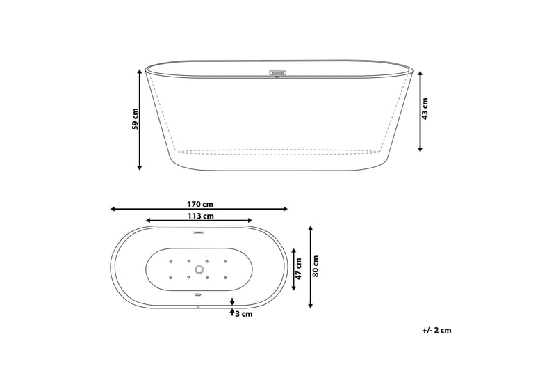 Badkar fristående med LED 170 cm vit HAVANA - Vit - Hus & renovering - Kök & bad - Badrum - Badkar - Bubbelbadkar & massagebadkar