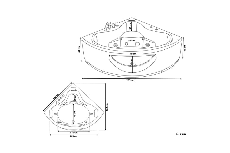 Titaguas Bubbelbadkar LED-belysning 146 cm - Vit - Hus & renovering - Kök & bad - Badrum - Badkar - Bubbelbadkar & massagebadkar